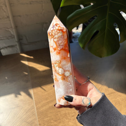 carnelian x flower agate tower